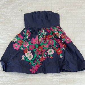 Lilly Pulitzer Strapless Dress - Navy with Floral Accents
